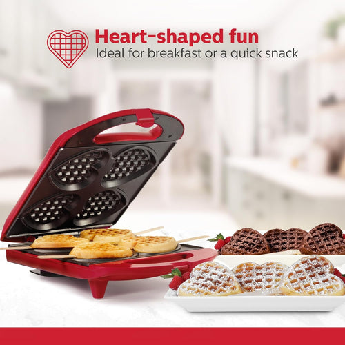 - Non-Stick Heart Waffle Maker, Red - Makes 4 Heart-Shaped Waffles in Minutes