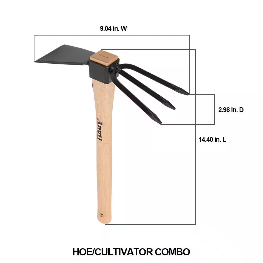 14-2/5 In. Wood Handle Digging Hoe/Cultivator Combo